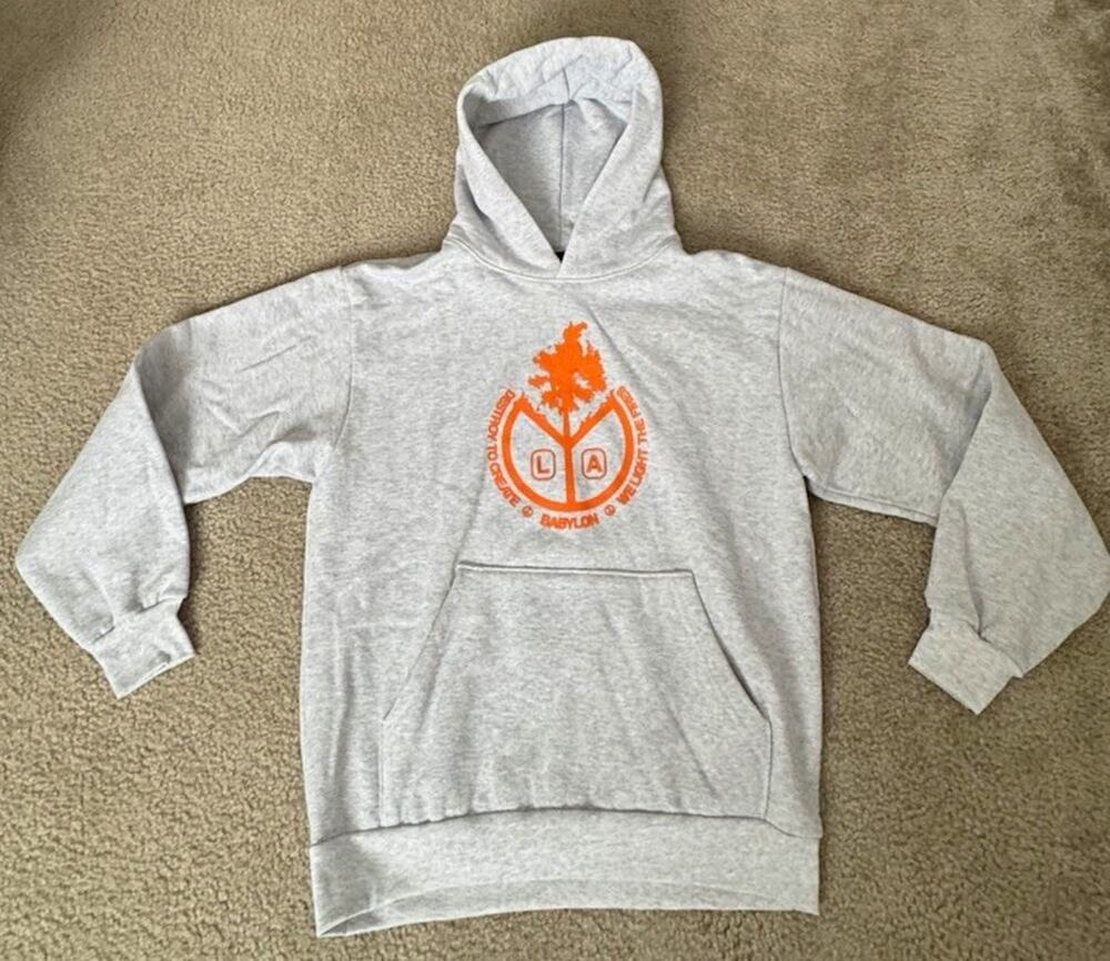 Babylon LA Gray Orange Graphic Medium Hoodie Heavyweight Cotton Made in USA NWOT